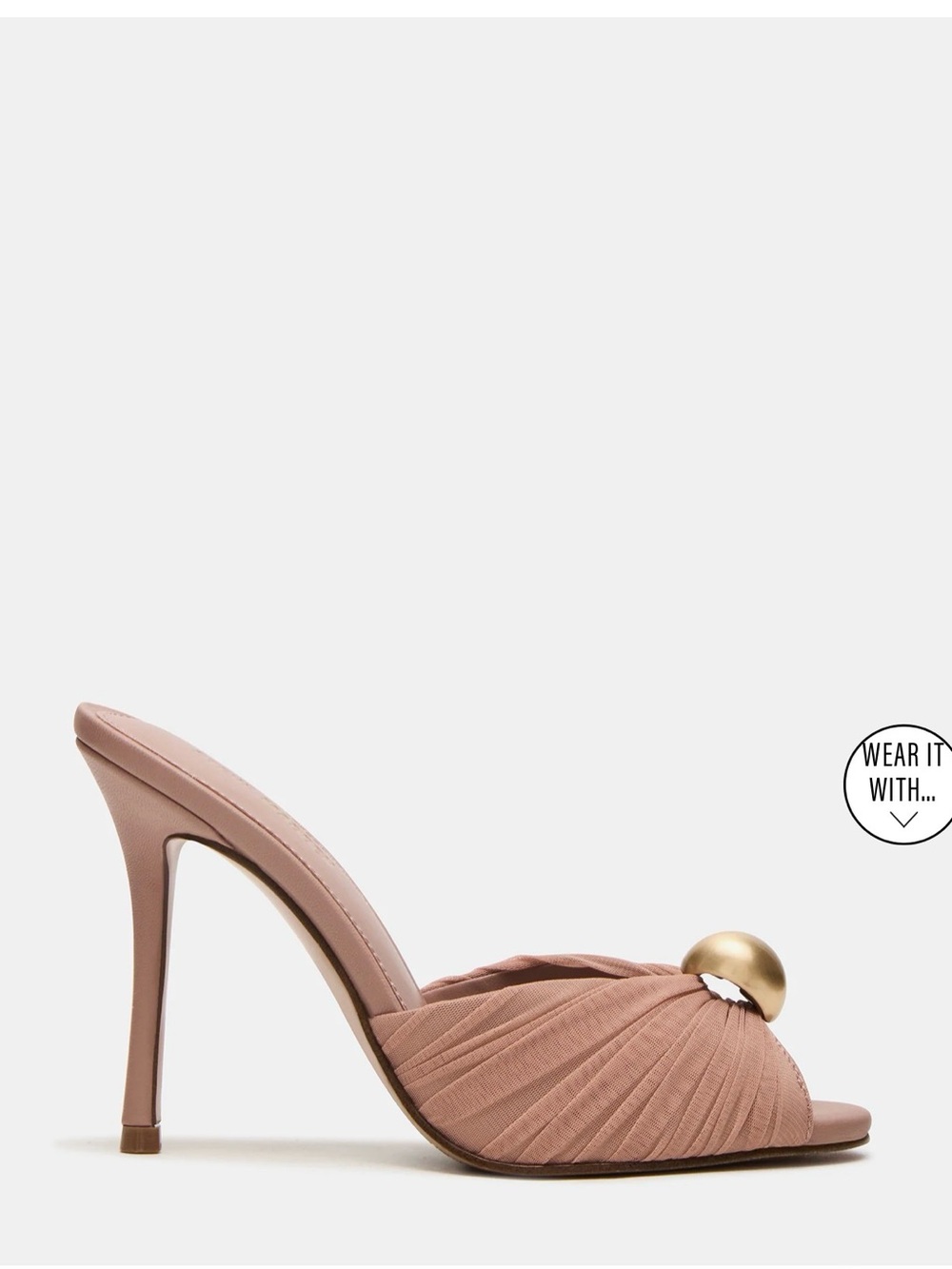 Steve Madden Blush Pink Pleated Open-Toe High Heel Mule with Gold Orb